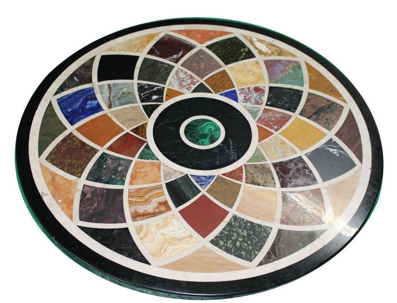 36 Inch Black Marble Round Coffee Table with Mosaic Gem Inlay Handcrafted Gift
