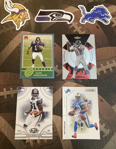 Nate Burleson Vikings/Seahawks/Lions 4 Card Lot (1 Rookie Card )