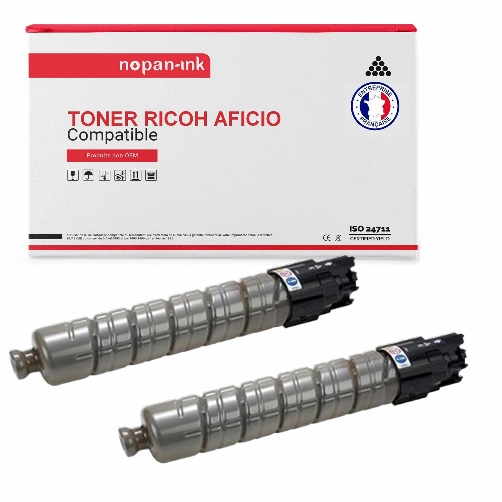 Toner x2 NOPAN-INK noir compatible Ricoh à haut rendement pour texte net