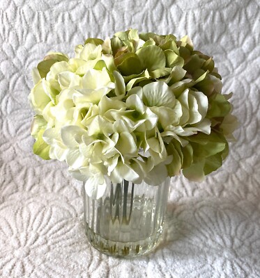 Hydrangea Flower Green White Glass Vase Arrangement Summer Home Decor $120!