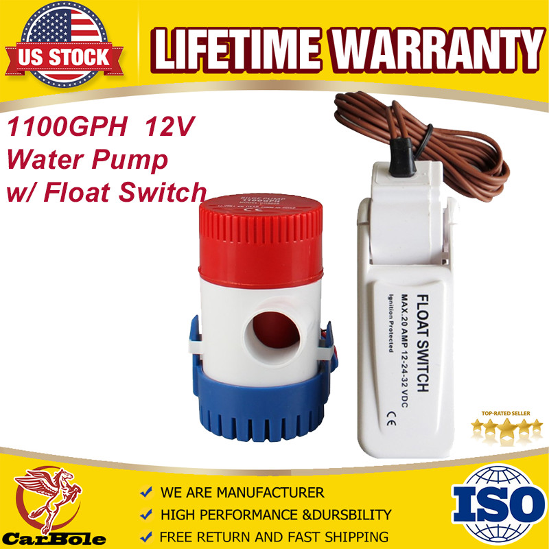 1100GPH Water Pump Auto w/ Float Switch 12V Automatic Submersible Boat Bilge