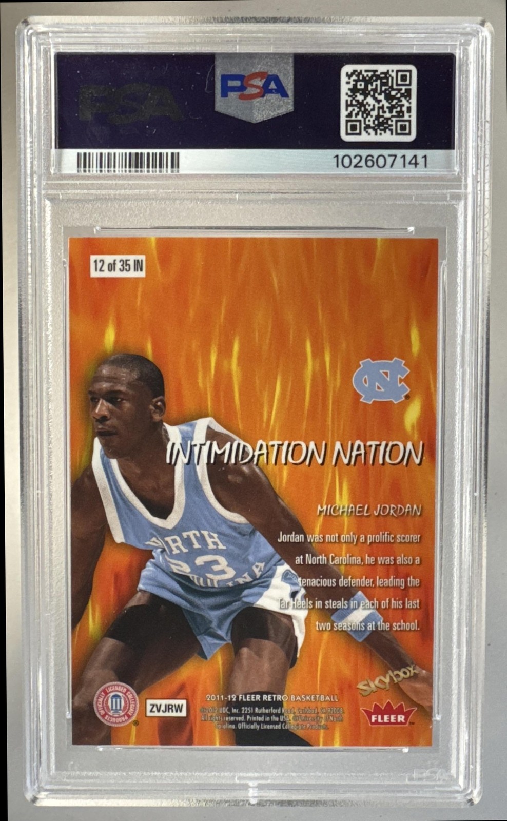 102607141 Michael Jordan 2011 Fleer Retro #12 Intimidation Nation PSA 8 view 2