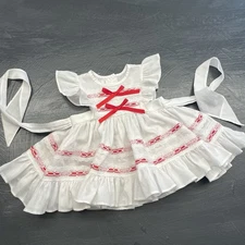 Vintage Mini World White Red Pinafore Baby Girl 3-6 Months Lace Ruffle 90s Utah