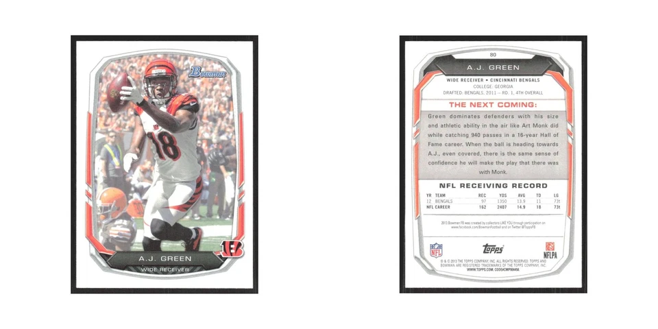 2013 Bowman A.J. Green Bengals #80 - Image 3 of 3