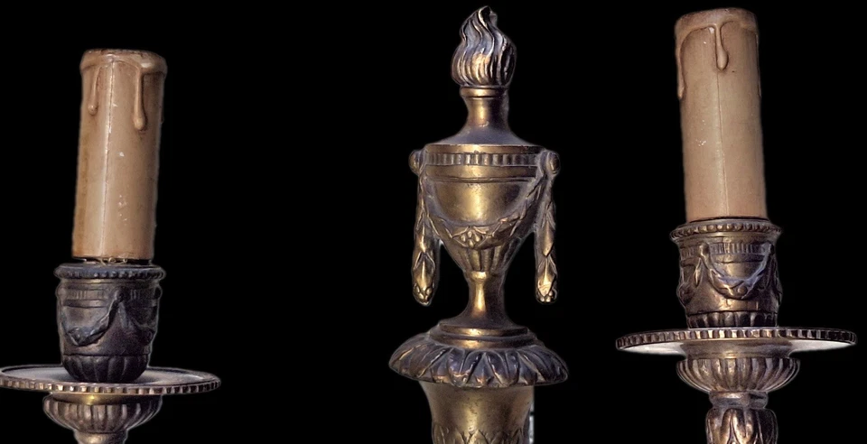 Pairs Of VintageNeoclassical Brass Wall Sconce Two Arm 15” Height - Image 4 of 4