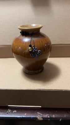 Vintage Small Brown Ceramic Vase with Beaded Decoration