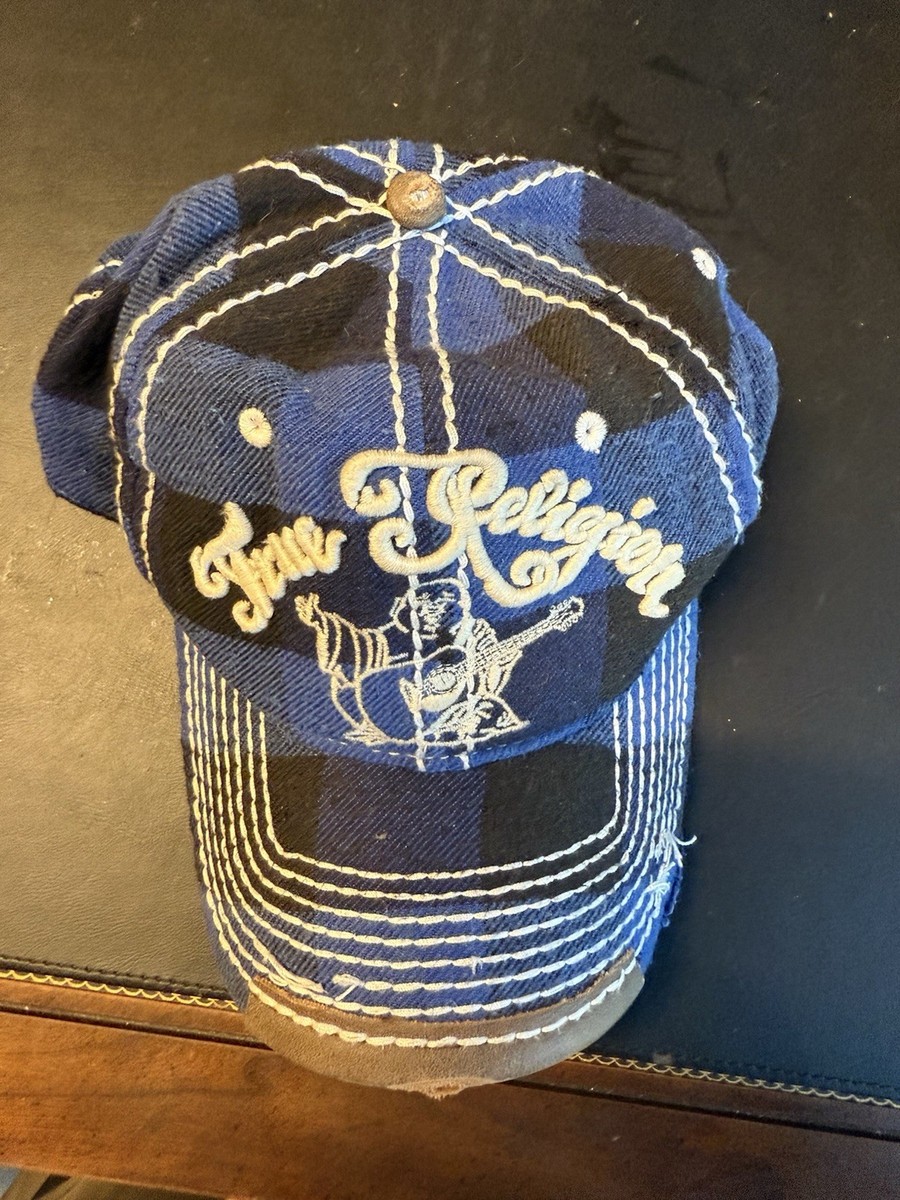 Vintage TRUE RELIGION Hat Distressed Blue Plaid Buddha  display picture 1