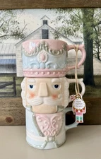 Holly & Joy Hand Painted Nutcracker Stacking Mug Set - Pastel Pink & Blue