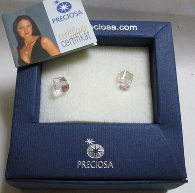 PRECIOSA BOHEMIAN PINK CRYSTAL CUBE EARRINGS, NEW IN BOX, CERTIFICATE