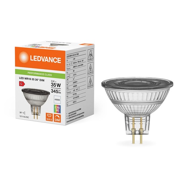 Ledvance Led MR16 Glas Reflektor 5W=35W GU5,3 12V Neutralweiß 4000K 36° Dimmbar-image