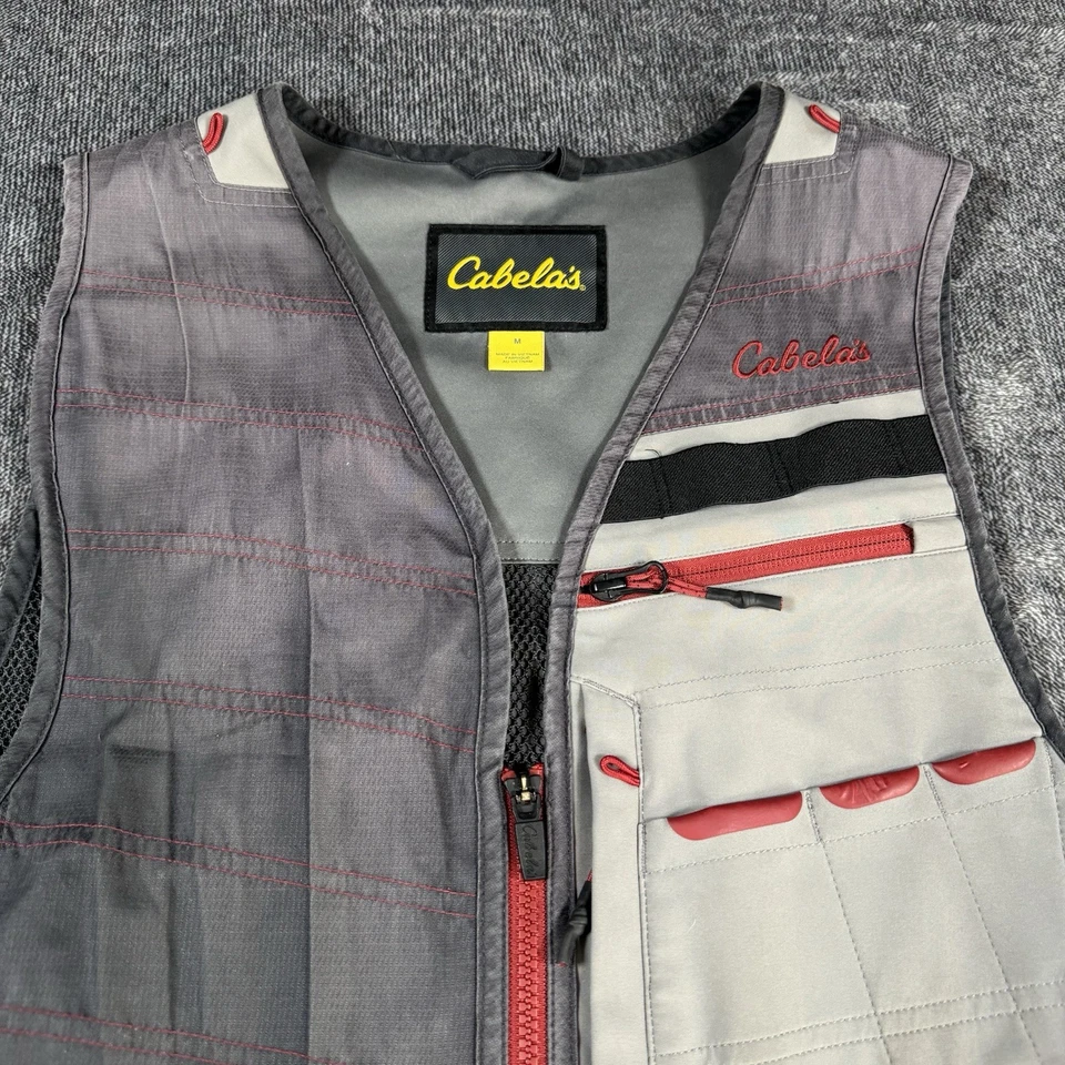 Cabelas New Era Hunting Shooting Vest Mens Medium Gray Full Zip Mesh Outdoors - Image 3 of 4