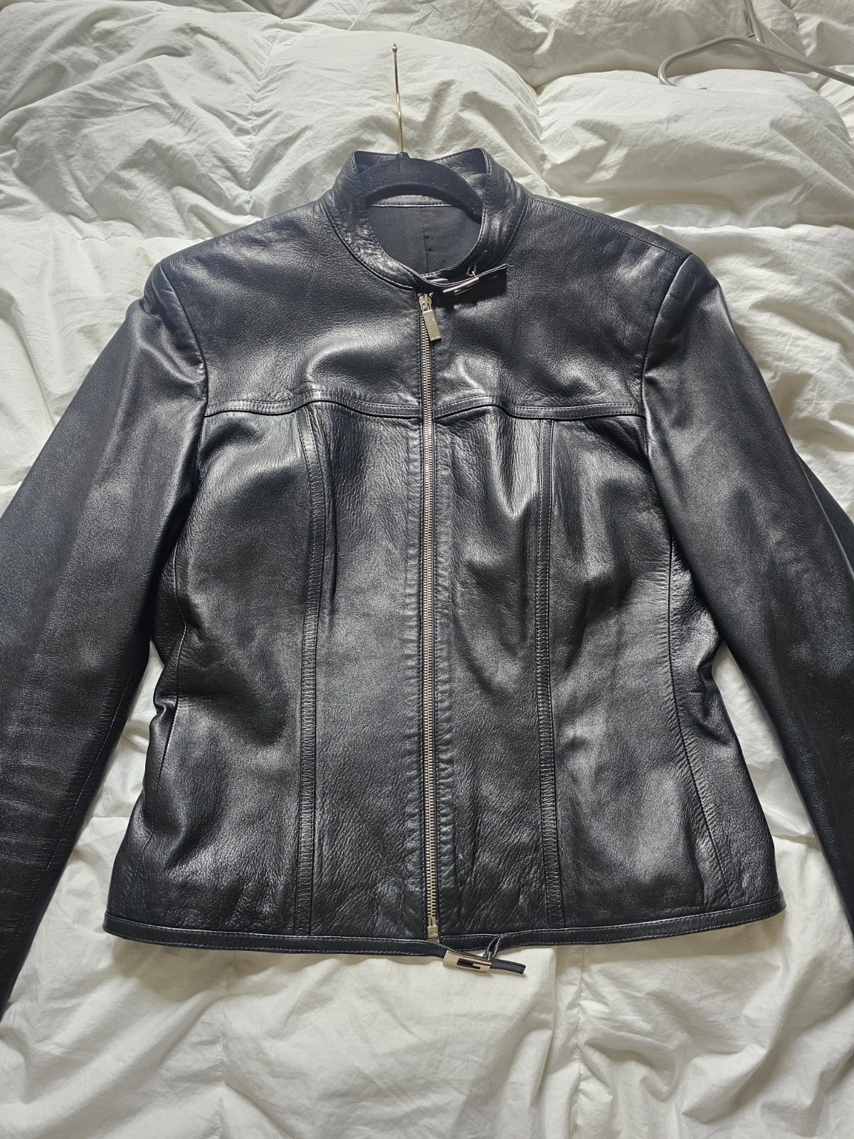 Giacca biker Gucci 1996 vintage Tom Ford donna pelle nera logo G IT46 Lrg