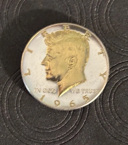 DANBURY MINT - 1965 KENNEDY HALF DOLLAR - 40% SILVER - GOLD AND SILVER PLATED