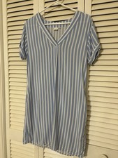 GAP Blue White Striped Short Sleeve V-Neck Tunic Dress Women’s
