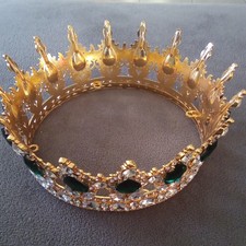 Gold Crown with Green and Clear Gemstones Bridal Tiara Headband for Weddings