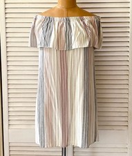 Forever 21 Dress Ladies Small Ivory Striped Off Shoulder Linen Mini Casual Party