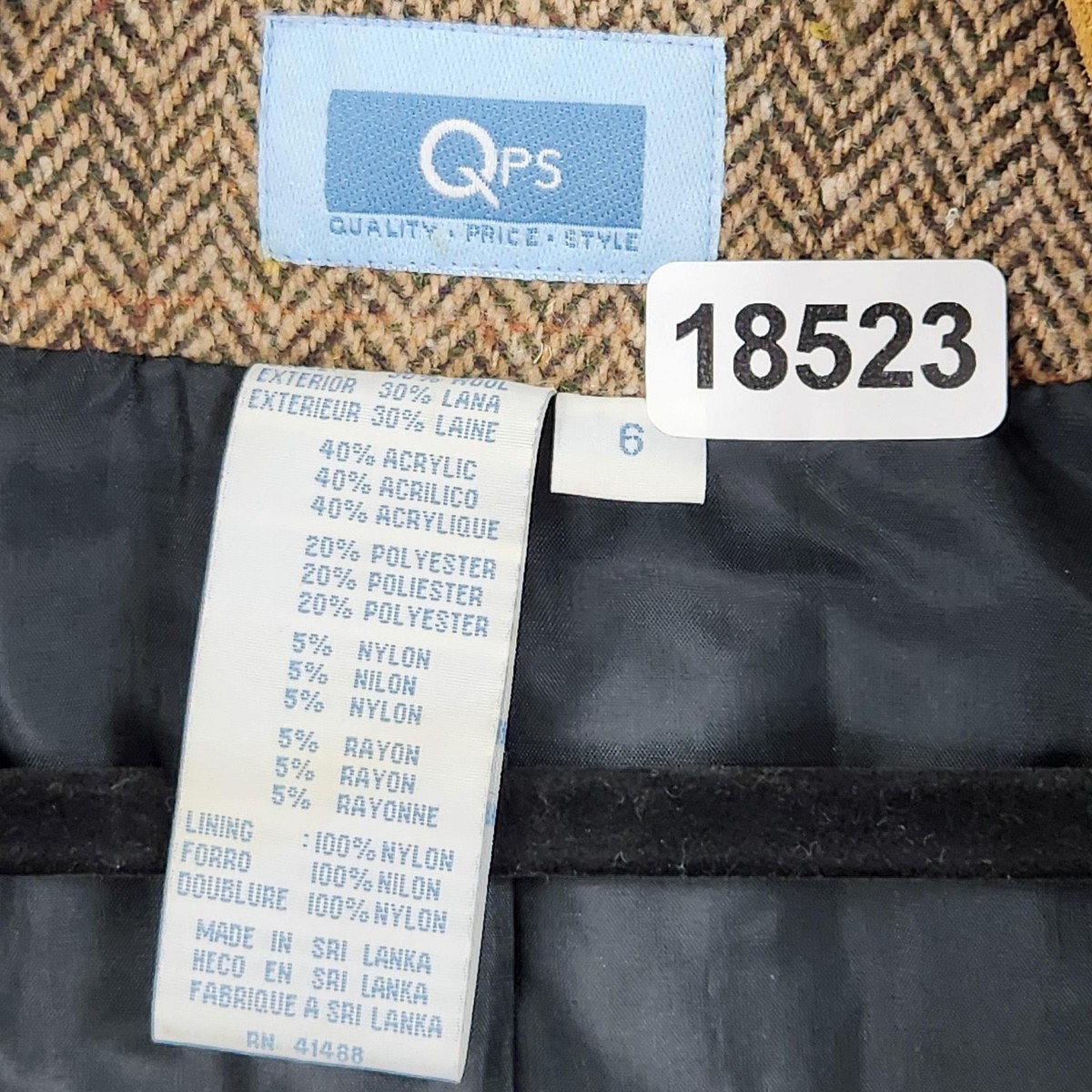 ジャケット Vintage QPS Jacket Womens 6 Blue Tan Herringbone Patchwork Wool