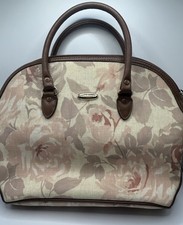 Vintage Liz Claiborne Flower Grannycore Brown Leather Trim Satchel Purse