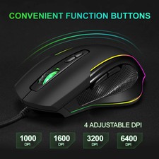 USB Wired Gaming Mouse 7 Button Backlit Comfort Mice 6400 DPI Backlight Adjust