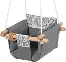 Mlian Secure Canvas Baby Hanging Swing Seat Chair with Lace D cor Cushion, Grey