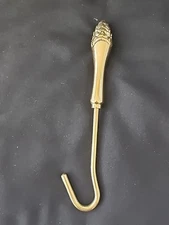 Vintage Brass Pinecone Design Fireplace Damper Hook Hanging 10.5" Flue Tool