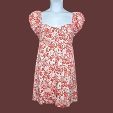 Madewell Womens Margie Puff Sleeve Abstract Floral Linen Blend Mini Dress Size 8