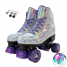 XUDREZ Roller Skates for Women, Holographic High Top PU Leather Rollerskates,...