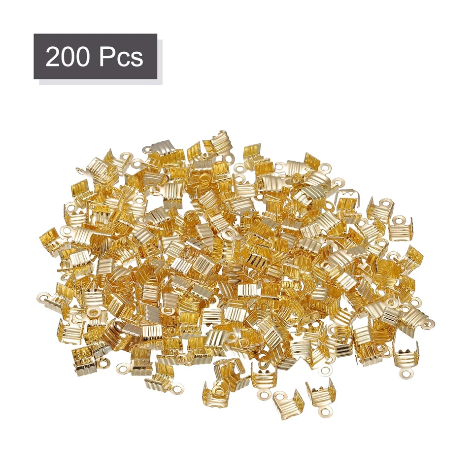 200Pcs Fold Over Cord Ends, 5x7.5mm Terminators Crimp End Tips Gold Tone Foto 3 de 4