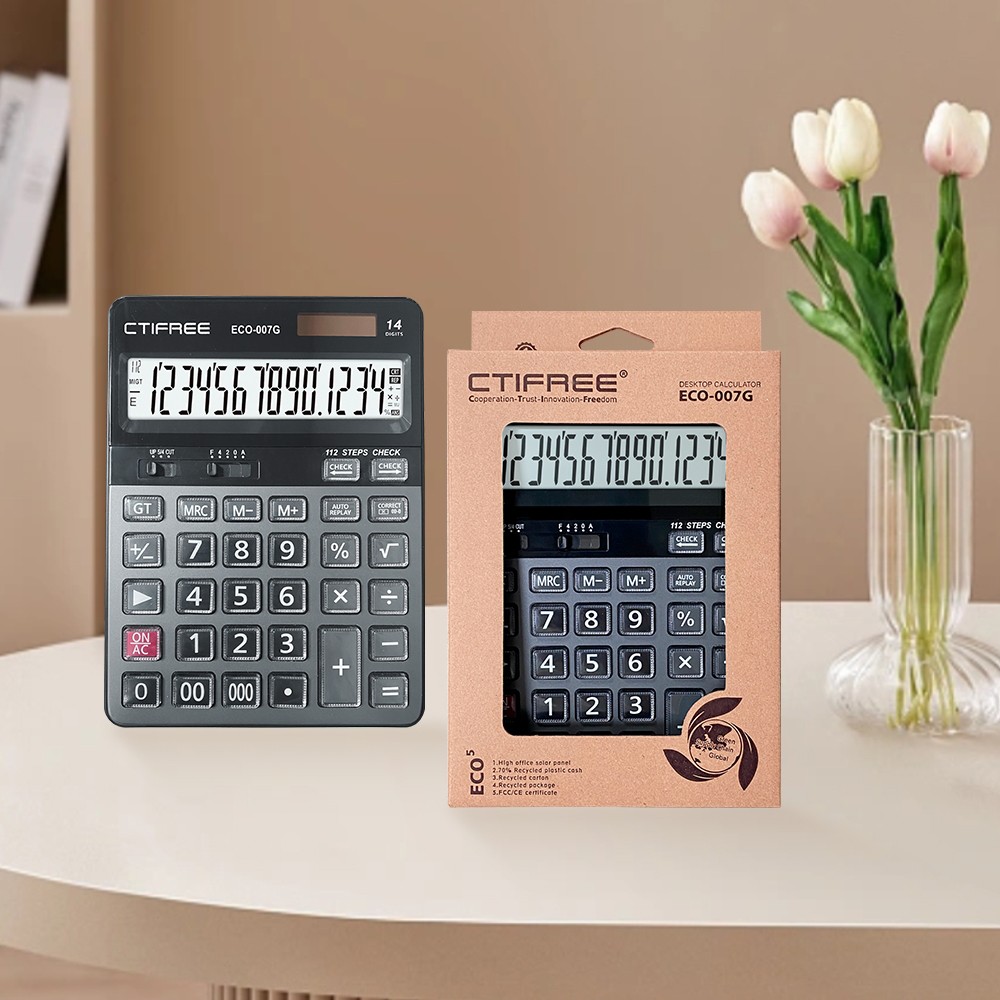 Desktop Calculator 14 Digit Large Solar Power& LCD Display Big Button Calculator