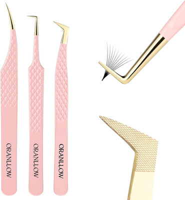 Lash Tweezers Set for Eyelash Extensions - 3 Precision Fiber Tip Diamond Grip, V