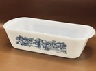 Vintage Glasbake Currier And Ives Baking Dish J-522 Loaf Pan Blue Farm Scene