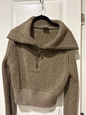 EUC Varley Mentone Half Zip Sweater Brown 100 Cotton Extra Small XS