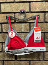 NWT Hanes Women's Triangle Bralette 2-Pack, Breathable Stretch Cotton Bras, S