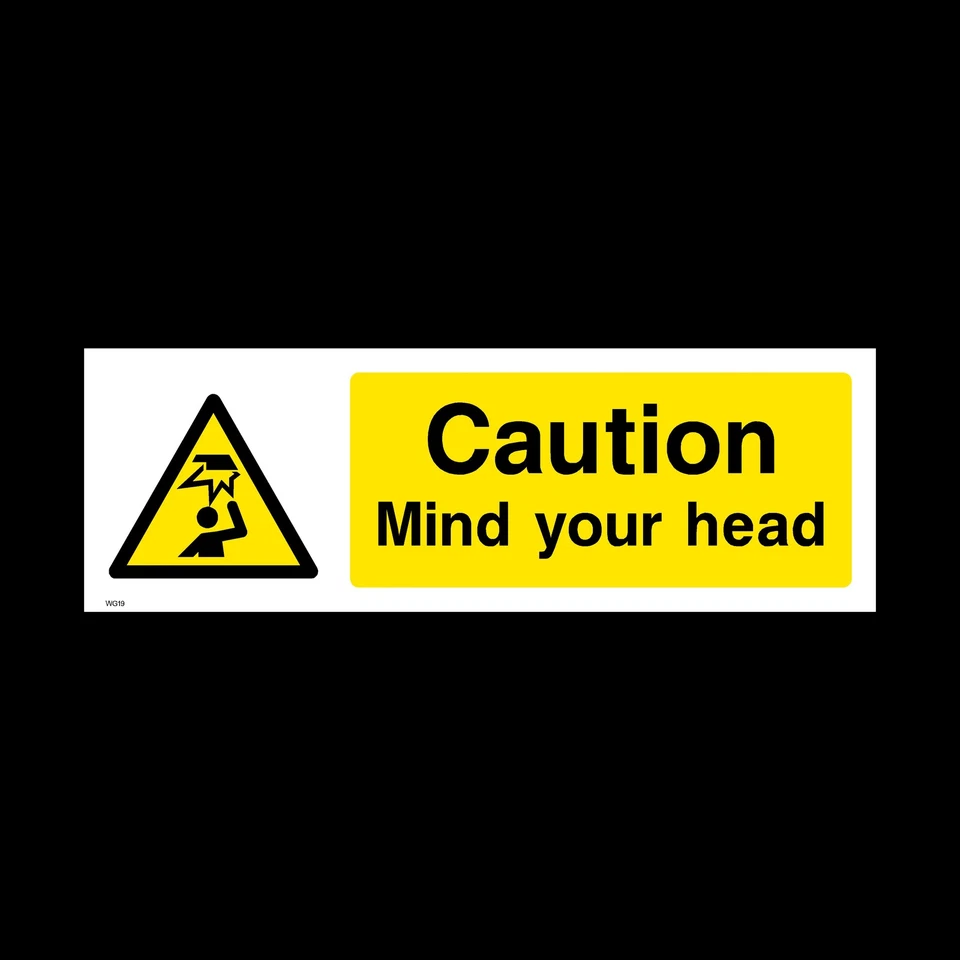 SAFETYSIGNS&STICKERS Mind your Head Sign, Sticker - 150mm x 50mm - Warning, Hazard (WG19)