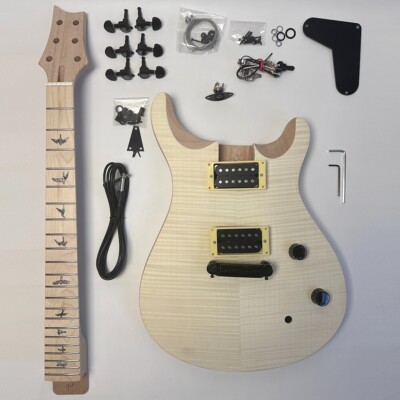 Unfinished DIY Electric Guitar Kits Flame Maple Top Open Humbucker Set Neck
