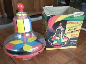 Vintage Ohio Art Co Spinning Tin Toy Top Rare Color Changing With Original Box 