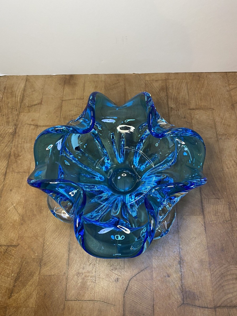 vintage Murano? aqua blue glass ashtray trinket bowl flower petals