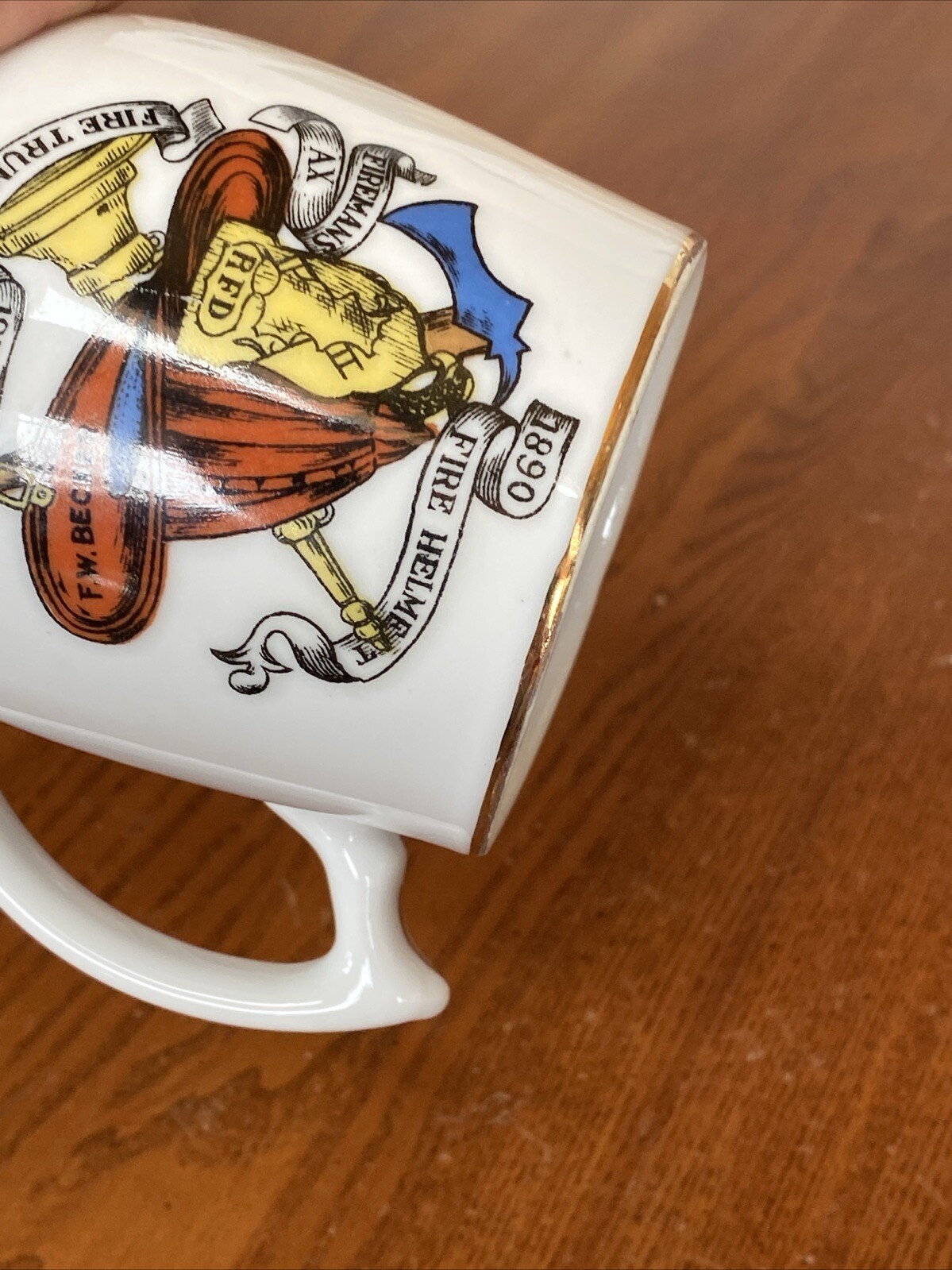 Fire Fighter Coffee Mug 1877 Trumpet RFD 1890 FW Becker Helmet  Firemans Ax 4095