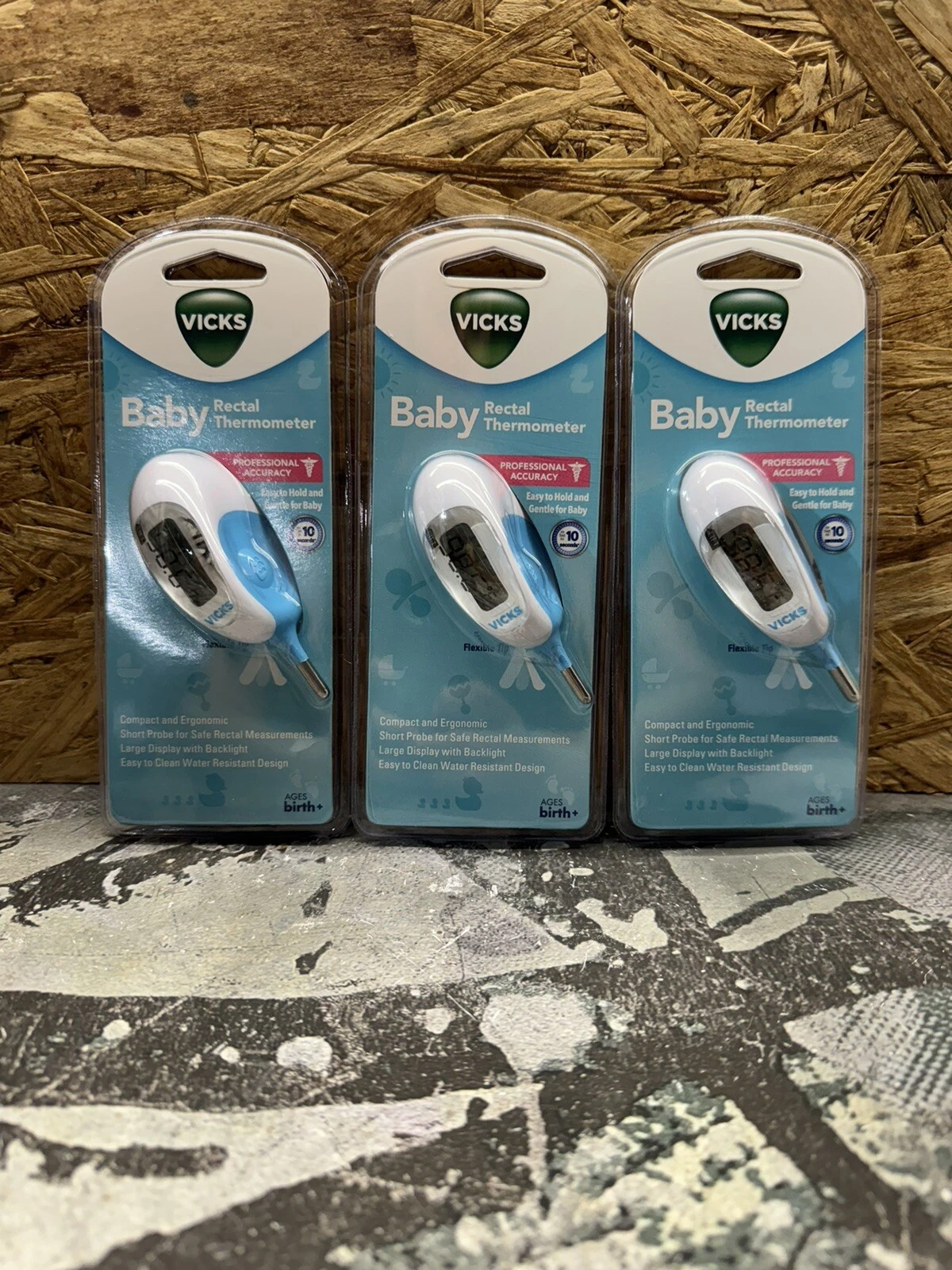 3 PACK Vicks Pediatric Baby Rectal Thermometer V934 Professional Accuracy + CASE