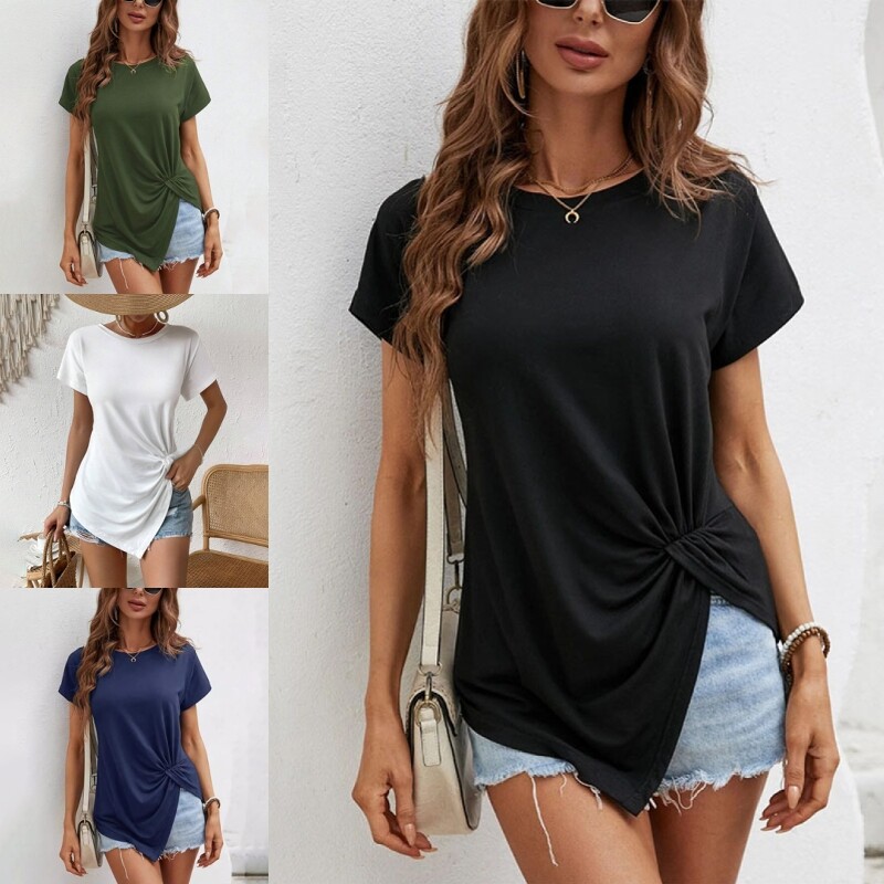 Damas Manga Corta Verano Boho Top Mujeres Cuello Redondo Playa Informal Relajado Camiseta