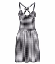 New VALENTINO RED Checkered Cocktail Dress Bow Casual Viscose M Black White
