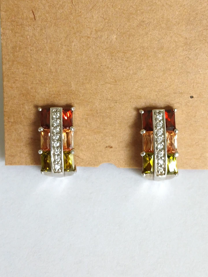 PENDIENTES PLATA ESTERLINA CON PIEDRAS PRECIOSAS CIRCONITA MULTICOLOR: ROJO, MELOCOTÓN Y VERDE Foto 2 de 4
