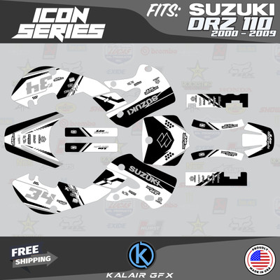 Graphics Kit for Suzuki DRZ110 2000-2009 Icon Series - White