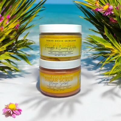Sugar Scrub Set: 12 oz Pineapple & Coconut Water And 12 Oz Mango Sorbet