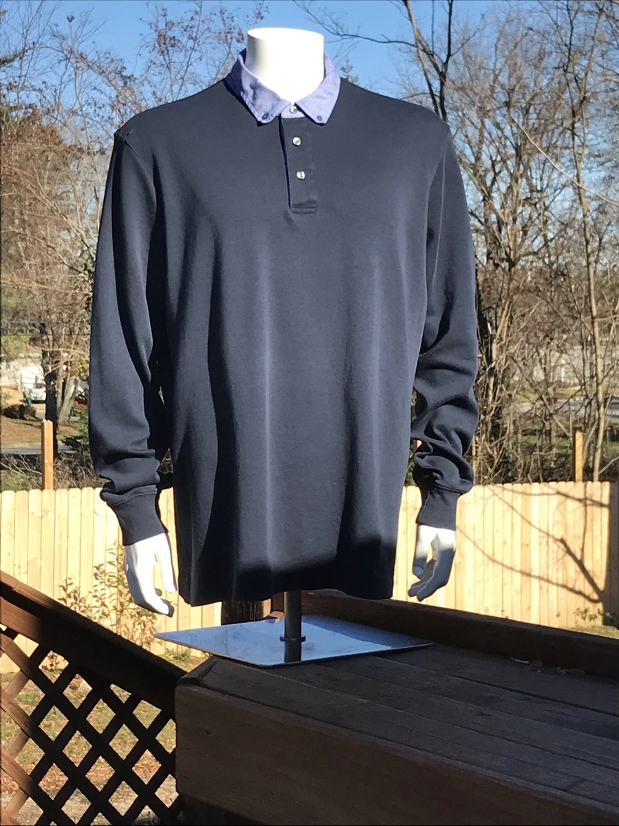 Lands End Mens Long Sleeve Polo Shirt XL Tall Blue Traditional Fit