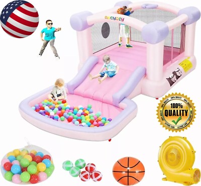 Kids Inflatable Bounce House with Slide and 470W Blower Bouncer with Water Pool