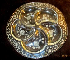 FOSTORIA  MIDNIGHT  ROSE ETCHED ELEGANT  GLASS  11 "    5 PART RELISH  UNUSED