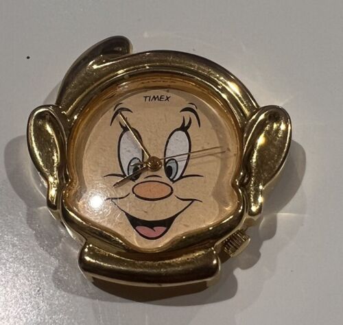 Vintage 1990's Disney Timex Dopey Seven Dwarfs Watch Gold tone Collectible W-79 - Afbeelding 1 van 6