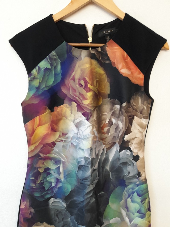 Ted Baker Women Black Floral Dress Full Print Size 1 UK Small In Ted We