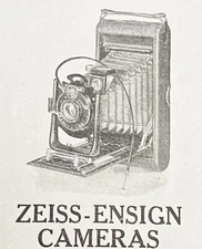 Antique 1914 Imported Carl ZEISS-ENSIGN Folding Camera Print Ad w/Great Graphic!